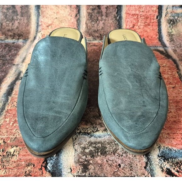 Lucky Brand Margrete Leather Mule Slide Light Gray Size 8.5 M Slip On Block Heal - Picture 2 of 10